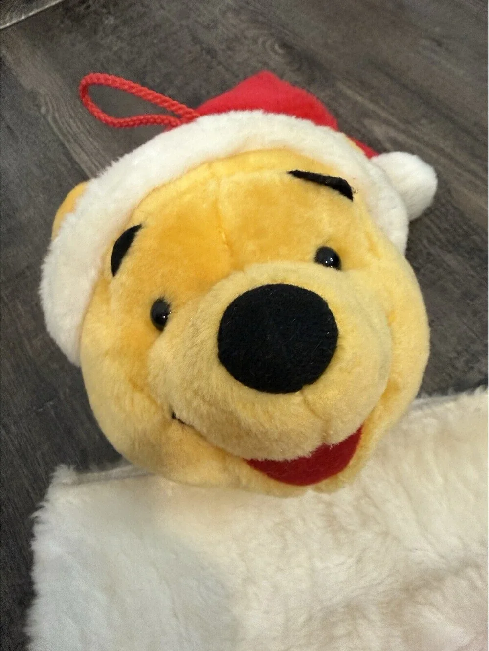Winnie the Pooh Red Christmas Stocking Plush Head Santa Hat Holiday Disney 3D